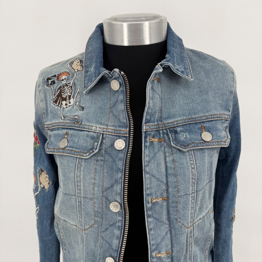 Zadig & Voltaire Zadig Kioky Embroidered Tattoo Denim Jacket Leopard Womens M - Picture 3 of 16